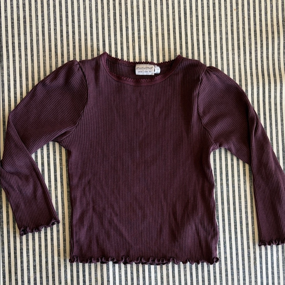 Girls Ribbed Long-Sleeve Top in Plum